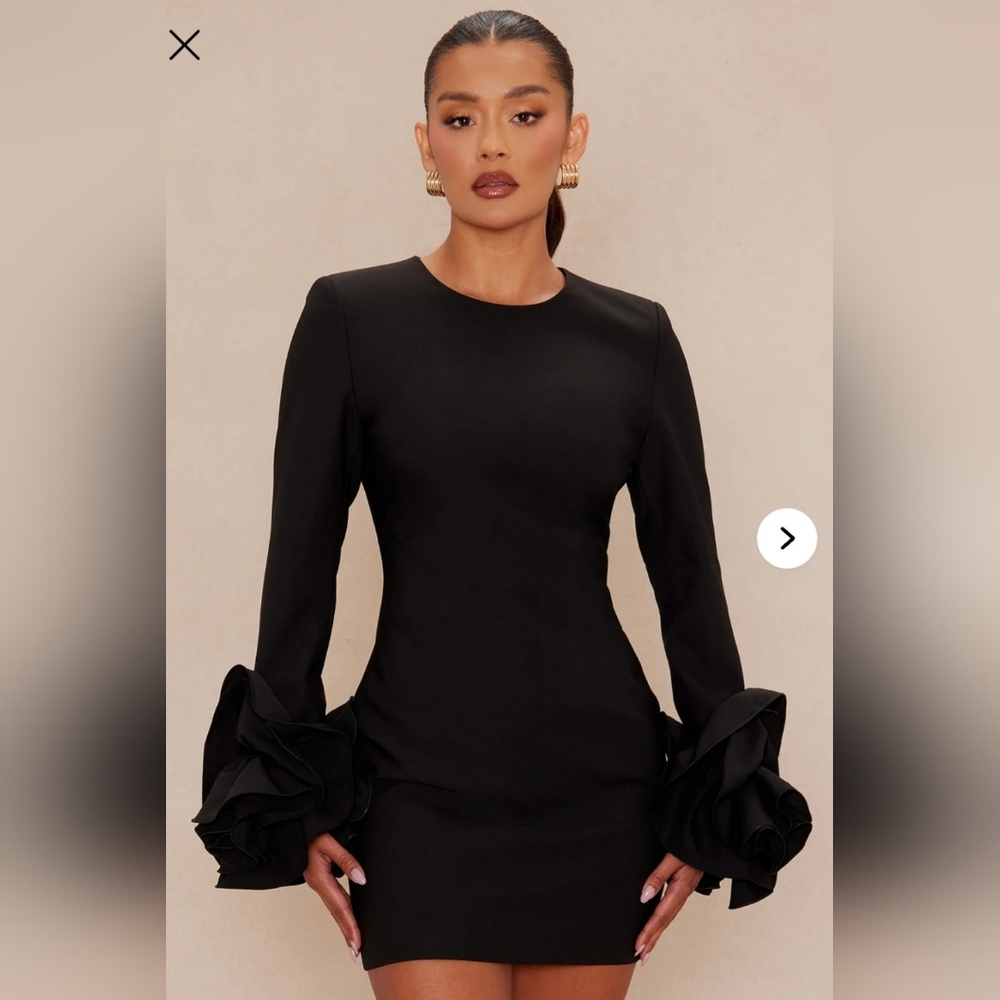 Fashion Nova Black Long Sleeve Amore Mini Dress with Ruffle Cuffs